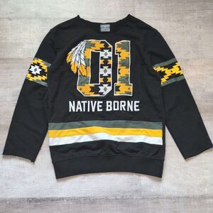 NATIVE BORNE Tribal Embroidered Graphic Black Pullover Sweater Size M